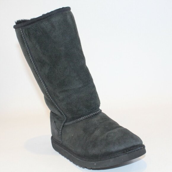 UGG Other - UGG Youth Sz 4 Classic Tall Black Suede Shearling Lined Pull On Mid Calf Boots